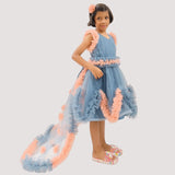 Grey Frock With Flowers Embellished Long Trail image 0