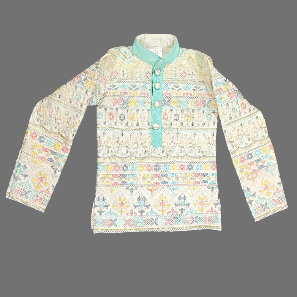 Multicolor Embroidered Kurta And Aqua Blue Pant image 3