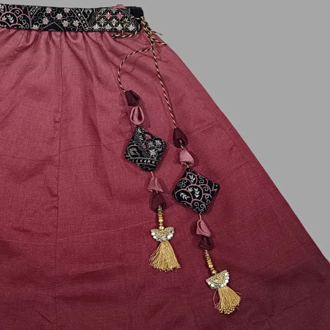 Black Embroidery Crop Top & Maroon Lehenga For Girls image 6