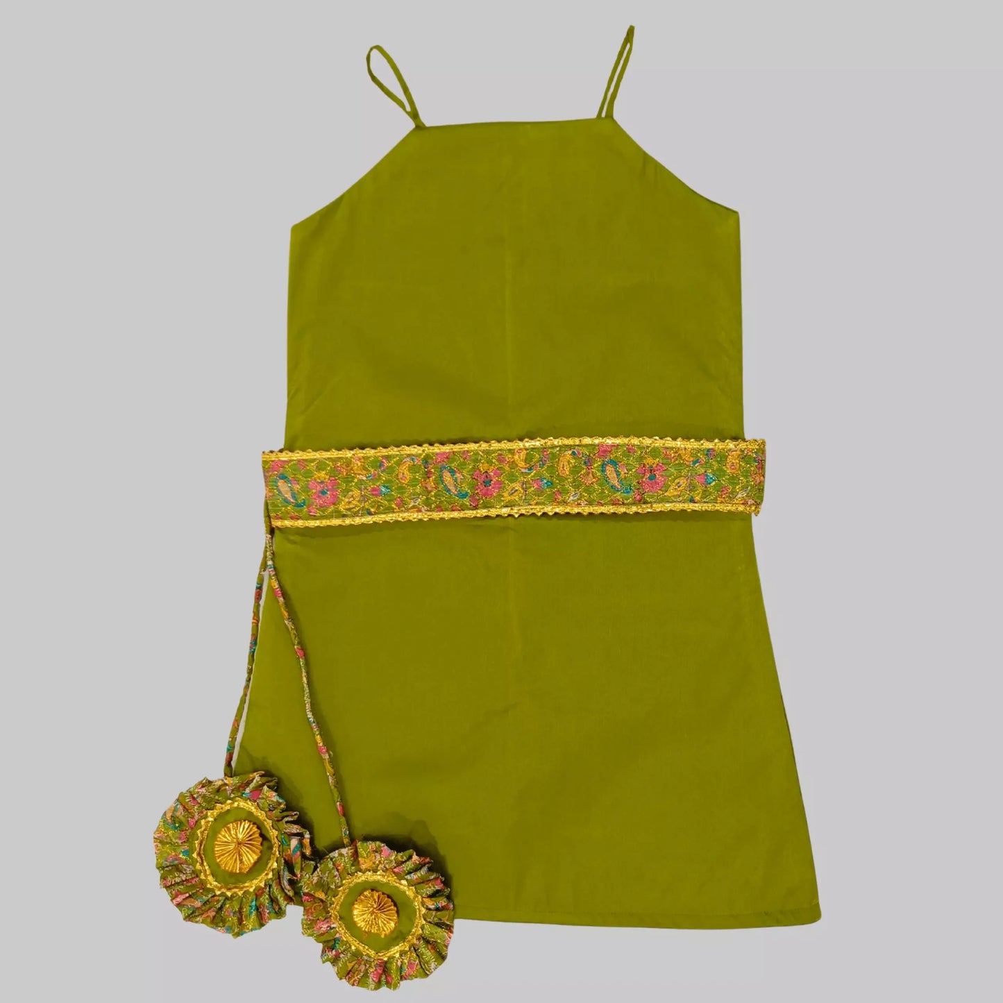 Green A Line Frock With One Shoulder Silk Jacket image 4
