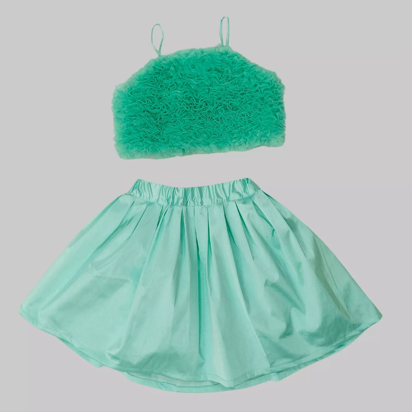Aqua Blue Crop Top & Skirt image 1