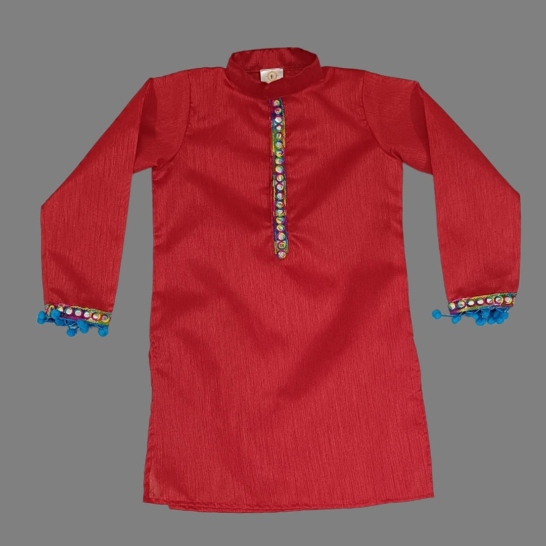 White Tulip Dhoti & Red Kurta for Boys image 1