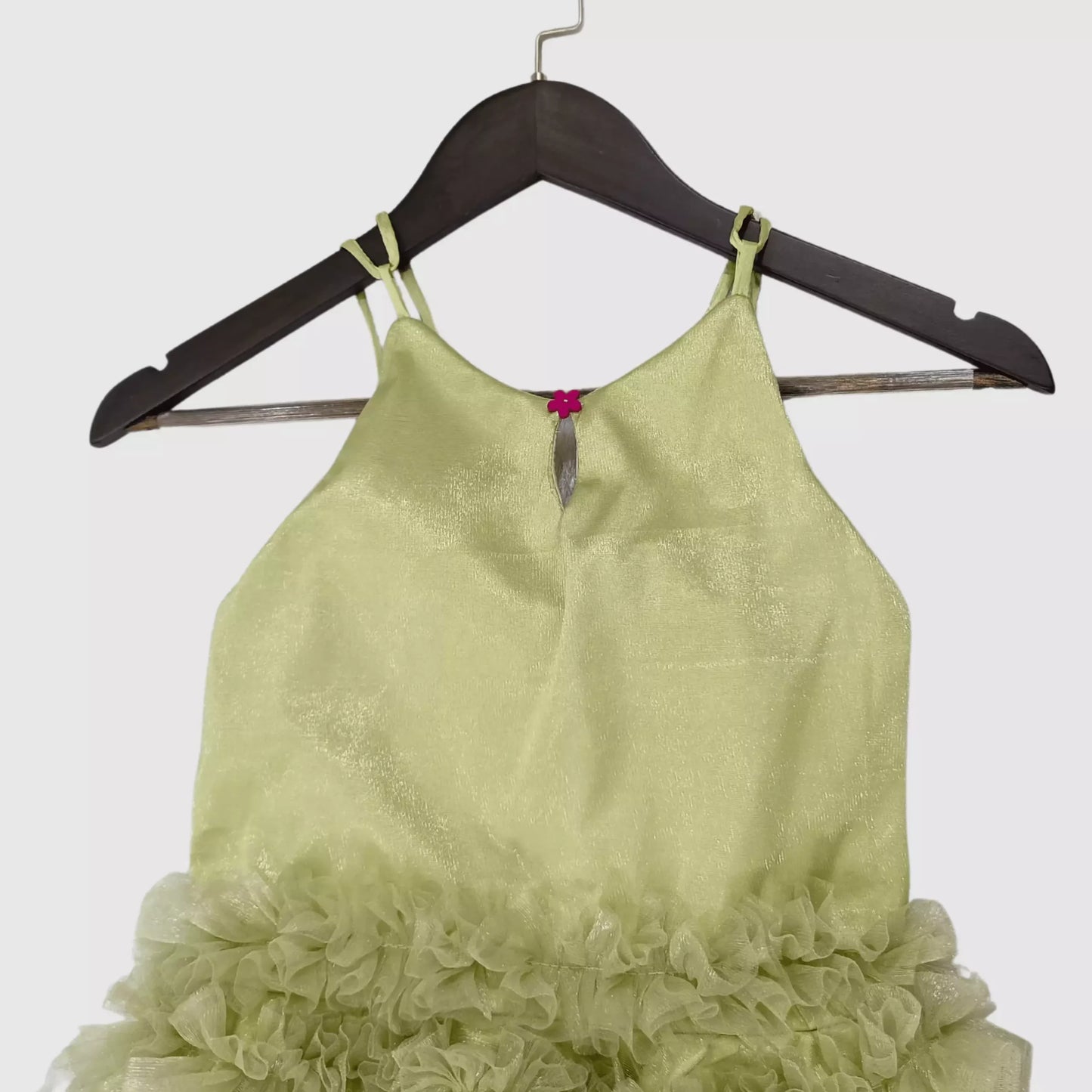 Green Flayered Frock With Pink Flowers Embellished image 4