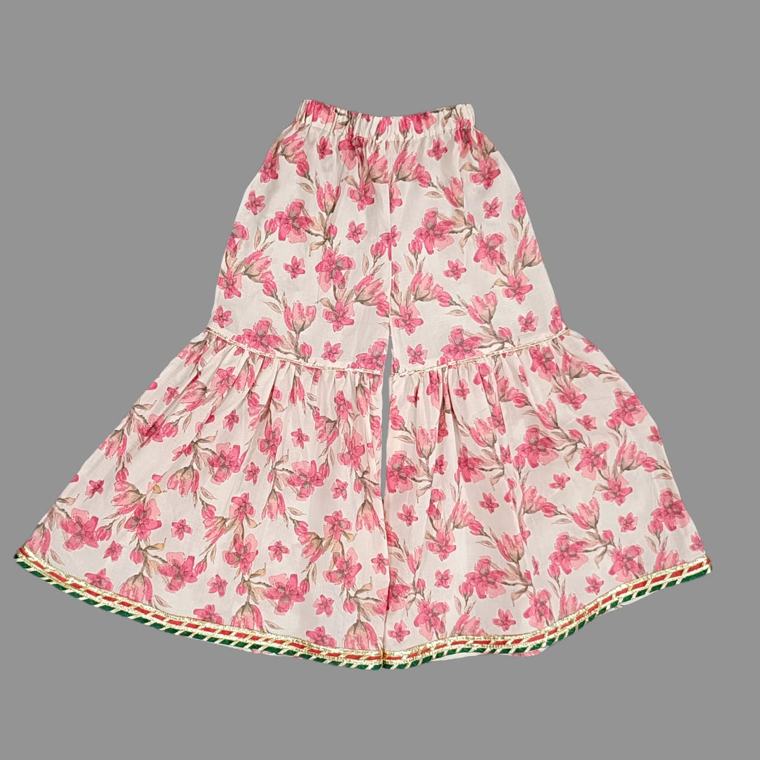 Floral Print One Shoulder Cotton Kurta With Sharara Pant For Girls image 1