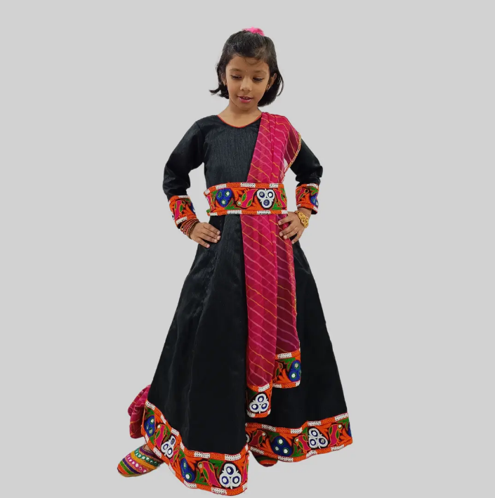 Black Long Gown With Embroidery Lace Work Belt & Dupatta For Girls image 4