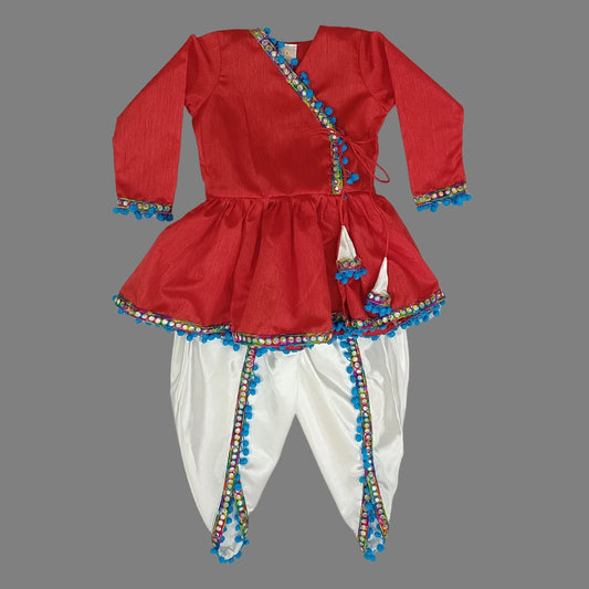 Boys Red Angrakha Kurta With White Tulip Dhoti - Kids Ethnic Wear Ages 1-12 VKbySwati