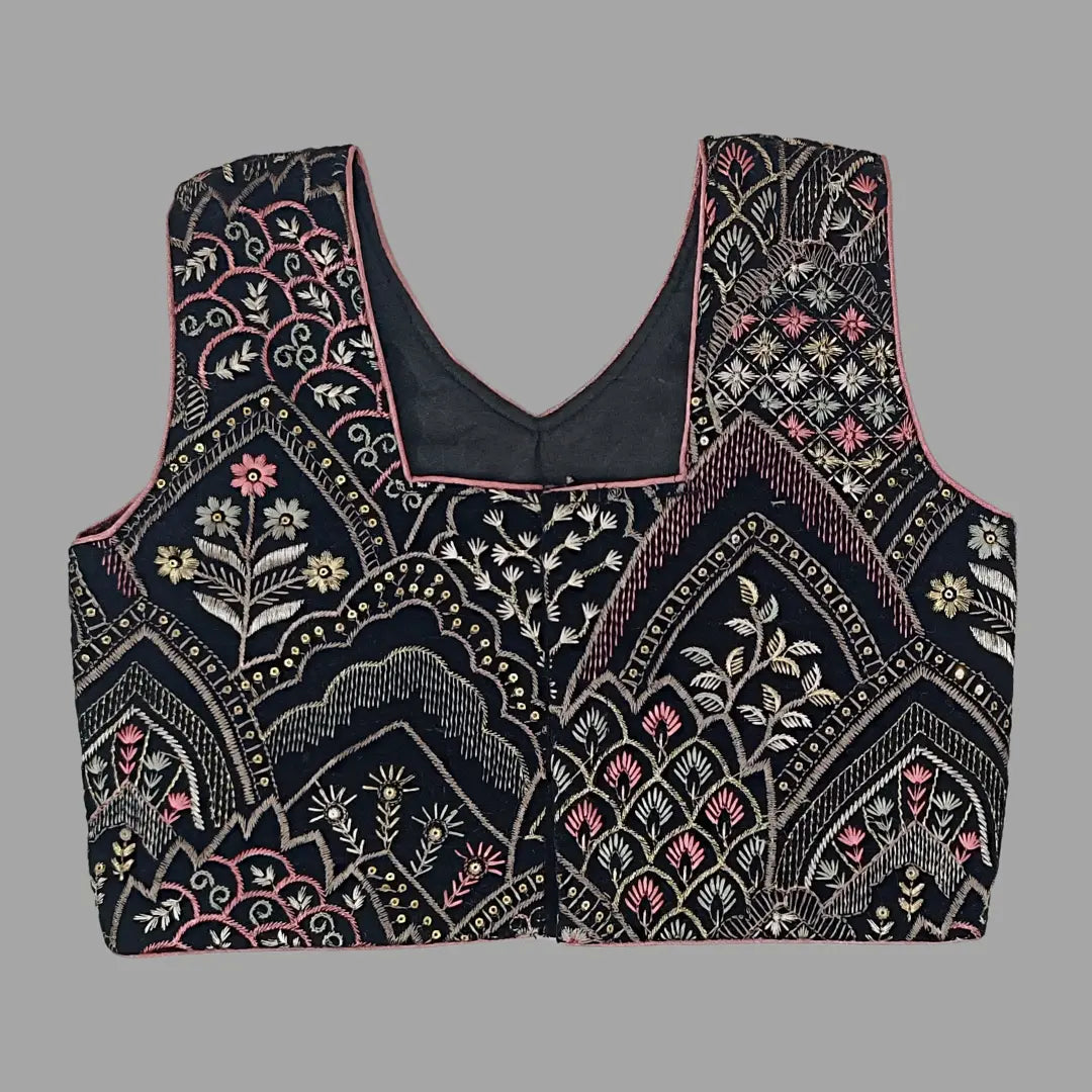 Black Embroidery Crop Top & Lehenga For Girls image 4