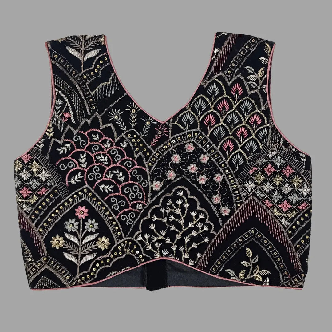 Black Embroidery Crop Top & Lehenga For Girls image 5