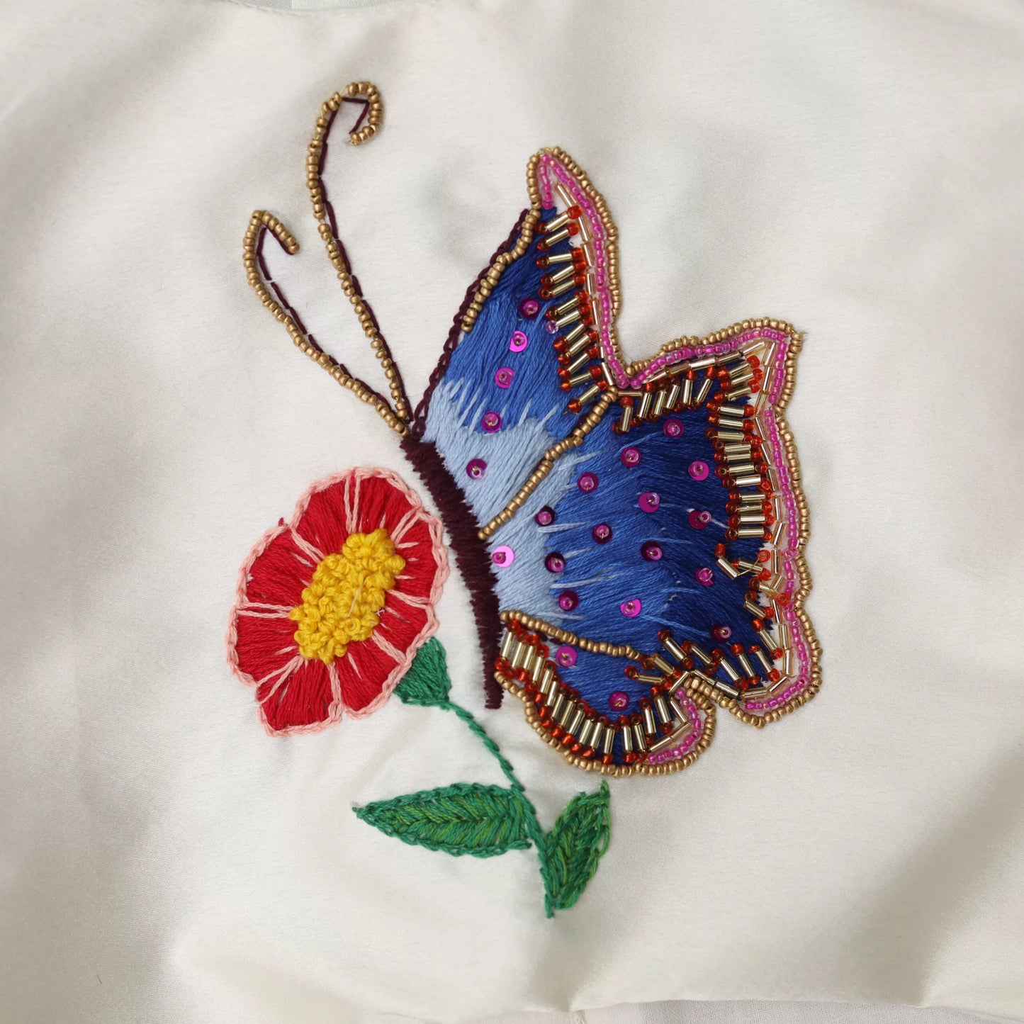 Butterfly Embroidered Crop Top And Handkerchief Printed Lehenga with Gota Work image 3