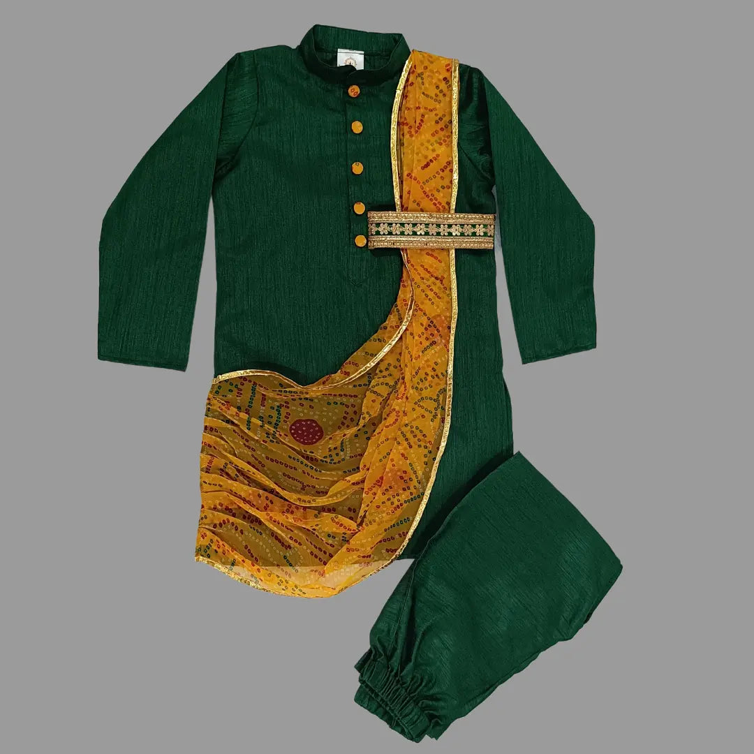 Cowl Style Green Kurta And Pant For Boys image 3