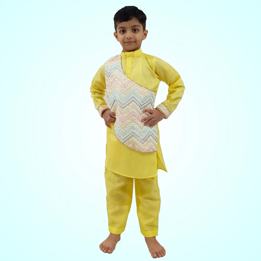 Boys Yellow Embroidered Kurta And Pant - Kids Ethnic Wear Ages 1-12 VKbySwati