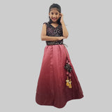 Black Embroidery Crop Top & Maroon Lehenga For Girls image 0