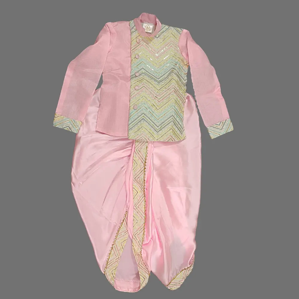 Pink Embroidered Kurta And Dhoti Set image 1
