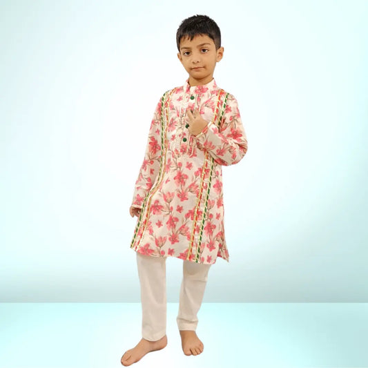 Boys Floral Print Cotton Kurta And Pant Set - Kids Ethnic Wear Ages 1-12 VKbySwati