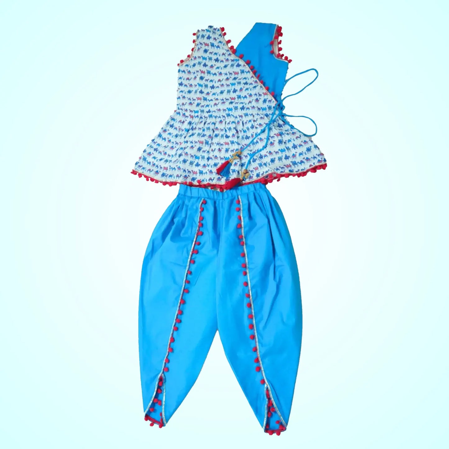Angrakha Style (Wrap) Top With Tulip Pants - Blue image 0