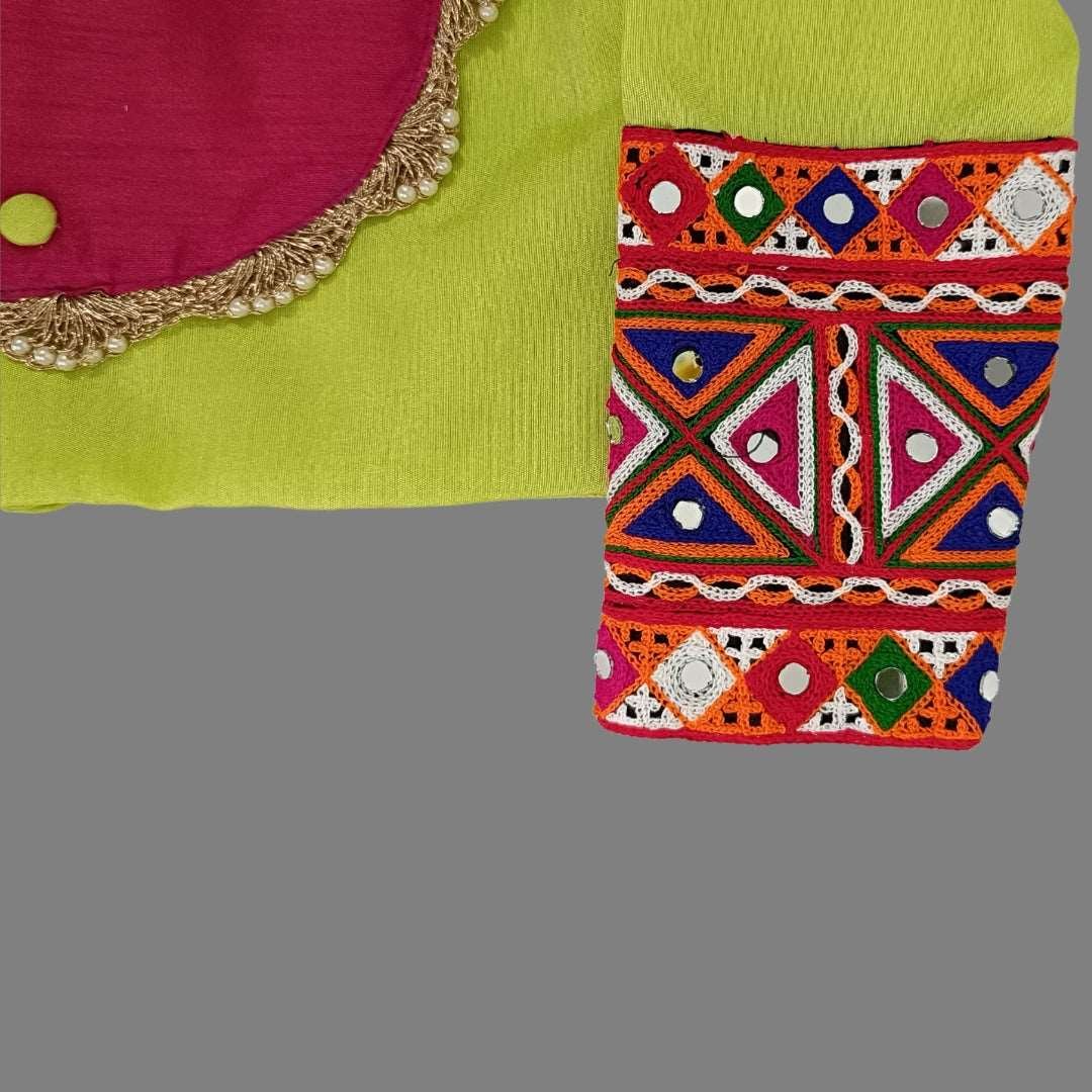 Embroidery Lace on Multicolor Crop Top & Lehenga With Dupatta For Girls image 3