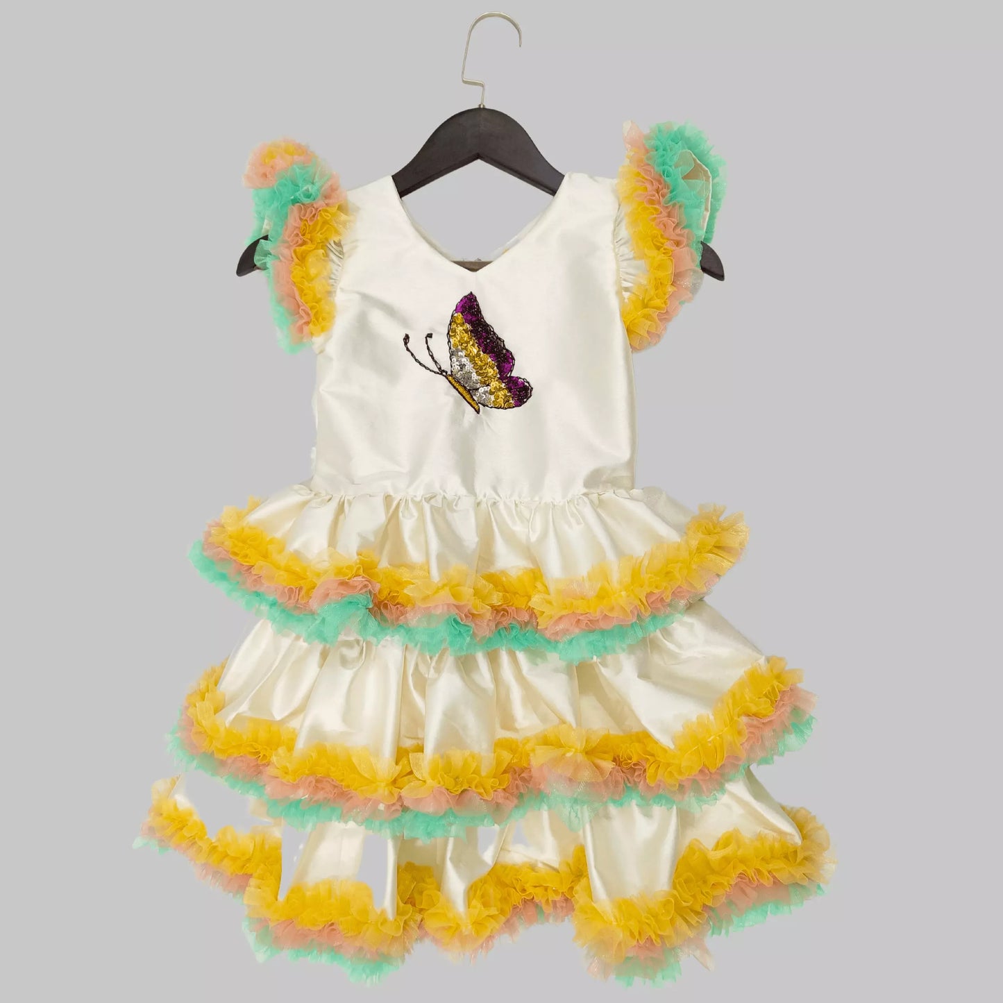 Butterfly Multi Color Ruffled layered Frock image 2