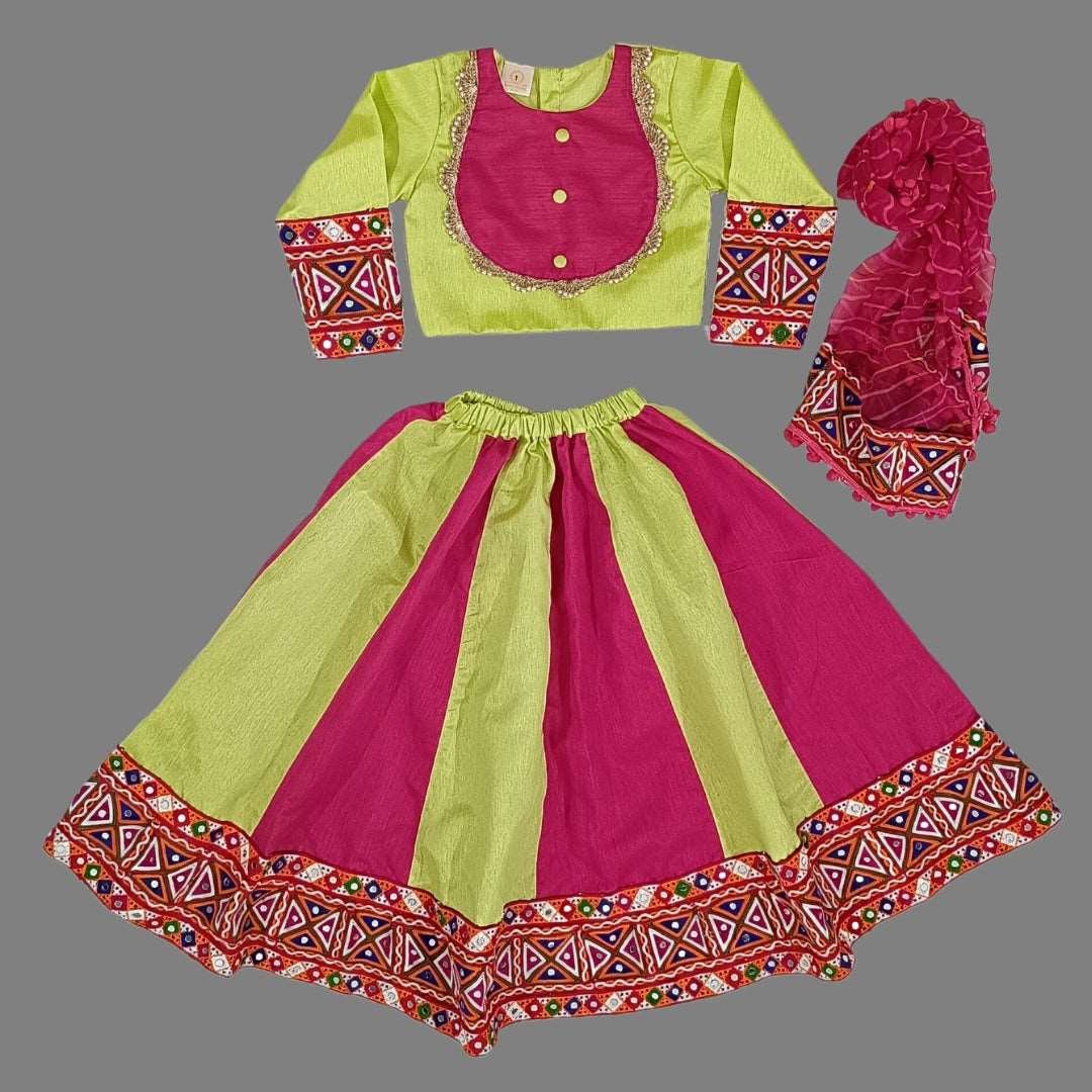 Embroidery Lace on Multicolor Crop Top & Lehenga With Dupatta For Girls image 1
