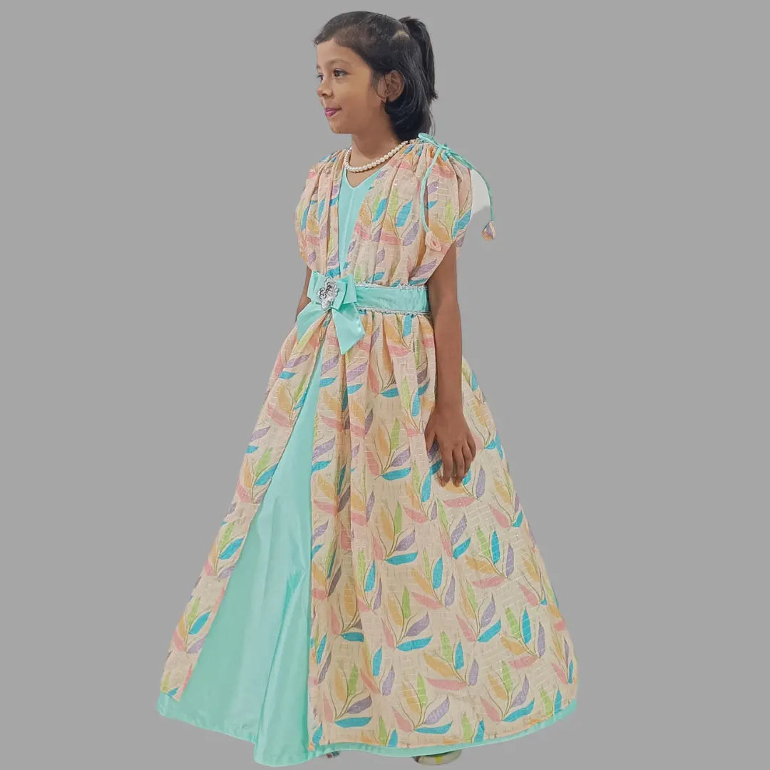 Sea Green Long Gown With Kaftan Style Silk Jacket image 1