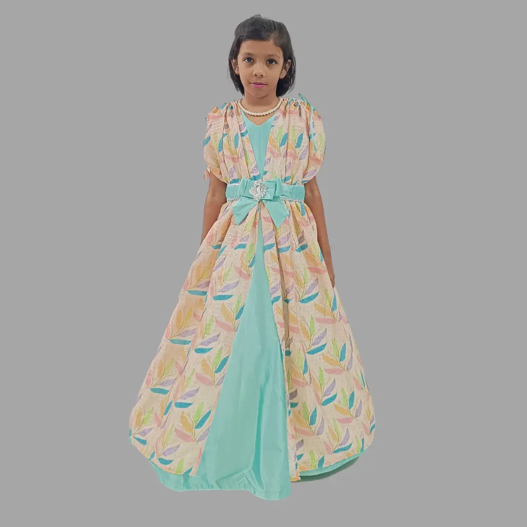 Sea Green Long Gown With Kaftan Style Silk Jacket image 0