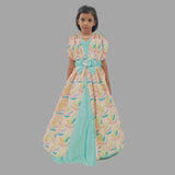 Sea Green Long Gown With Kaftan Style Silk Jacket image 0