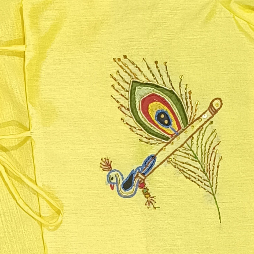 Yellow Morpankh Embroidered Kurta And Animal Print Dhoti Set image 3