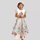 Butterfly Embroidered Crop Top And Handkerchief Printed Lehenga with Gota Work image 0