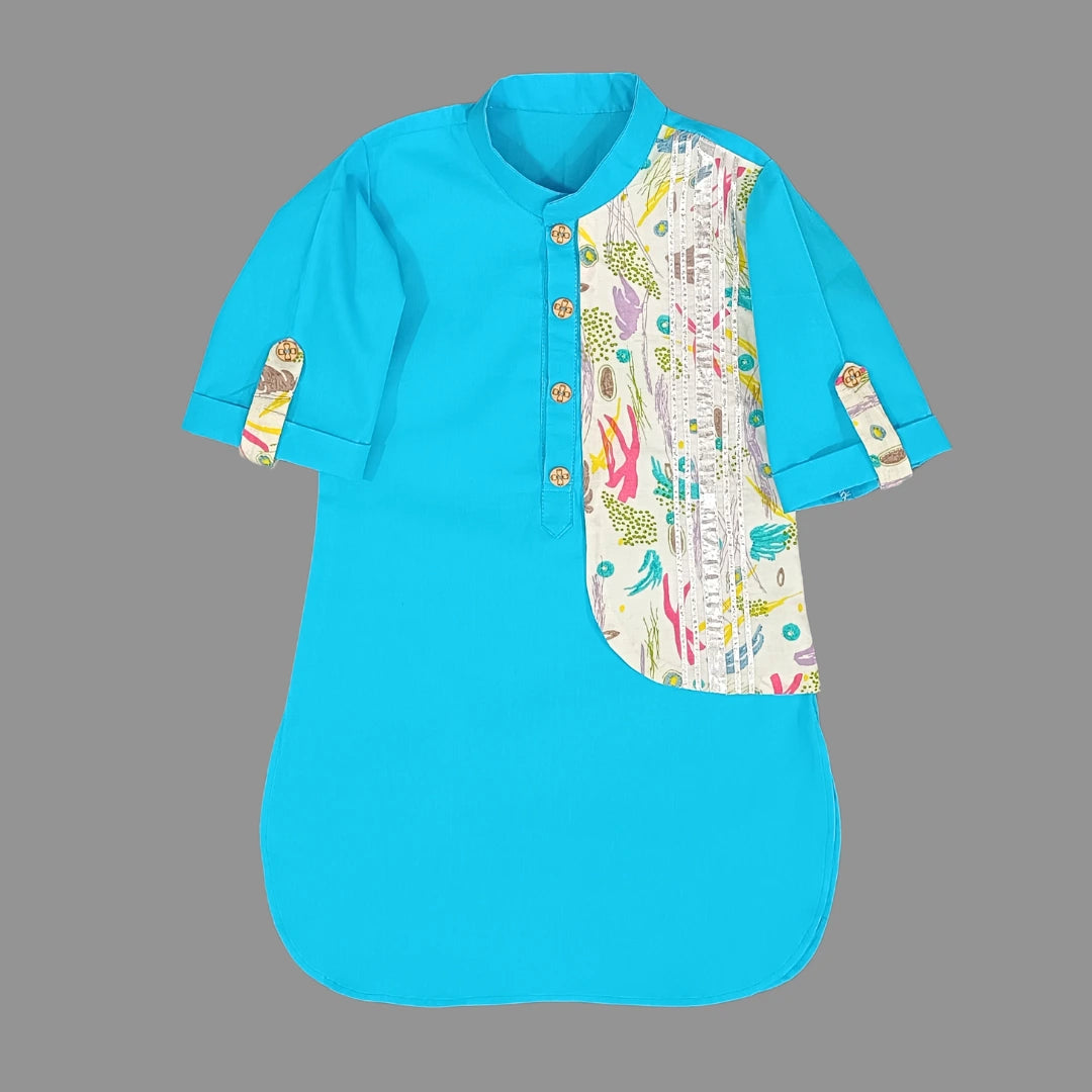 Printed Blue Cotton Dhoti And Kurta Set for Boys image 1