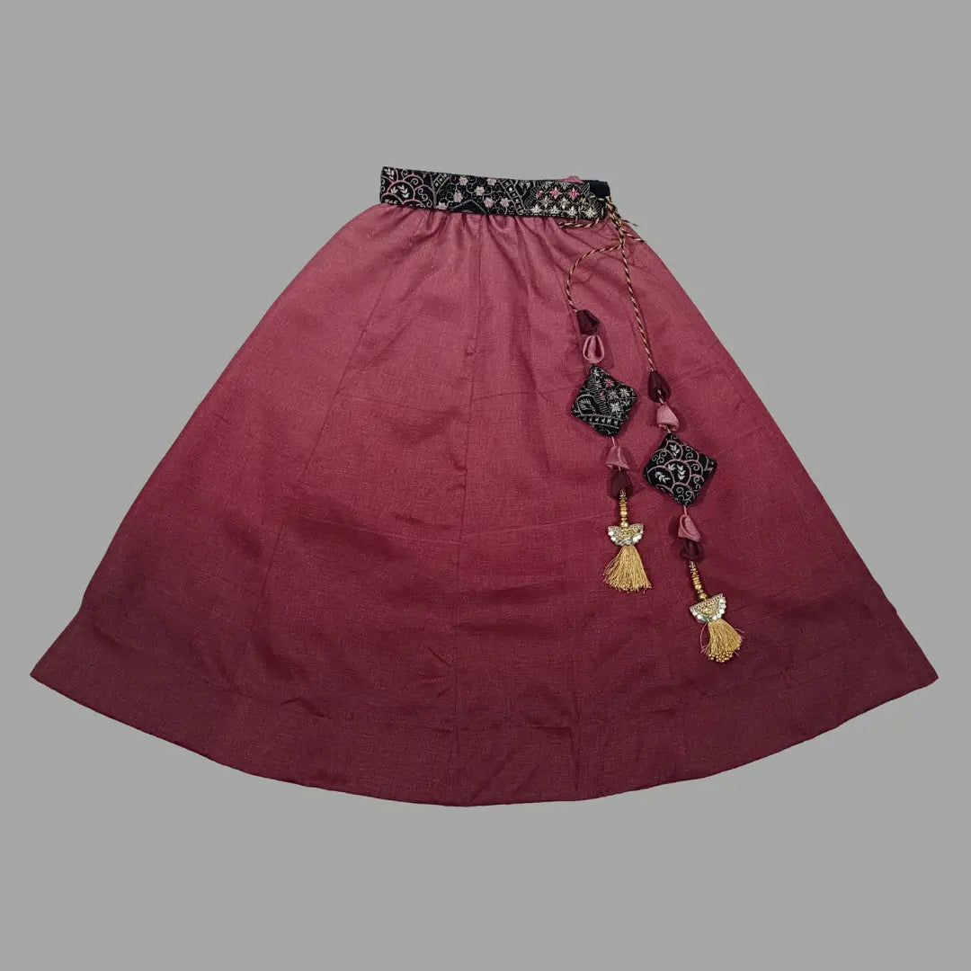 Black Embroidery Crop Top & Maroon Lehenga For Girls image 5