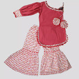 One Shoulder Kurta With Sharara Pant Animal Print - Pink image 0