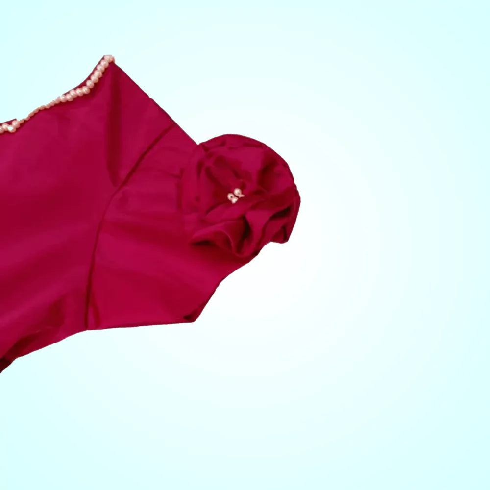 Pink Handkerchief Frock With Flower Embellished On Sleeves image 3