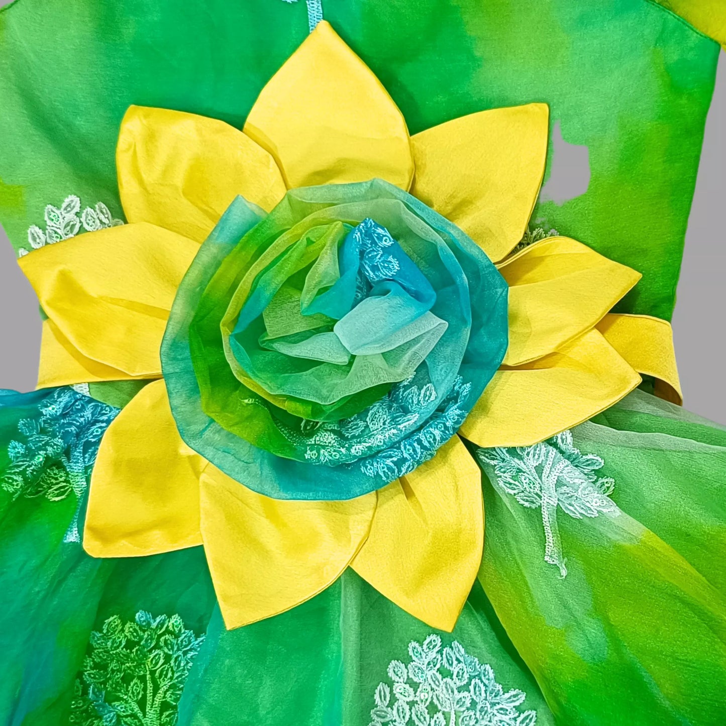 Green Frock With Sunflower Embellished On Belt image 1