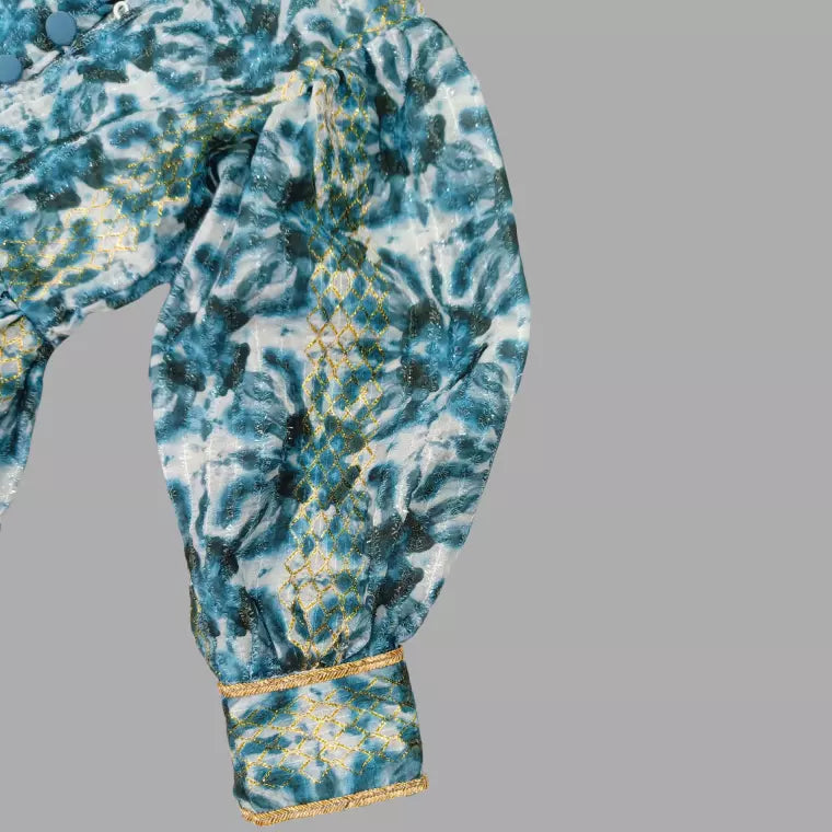 Grey Crop Top & Palazzo With Gota Work Silk Jacket image 4