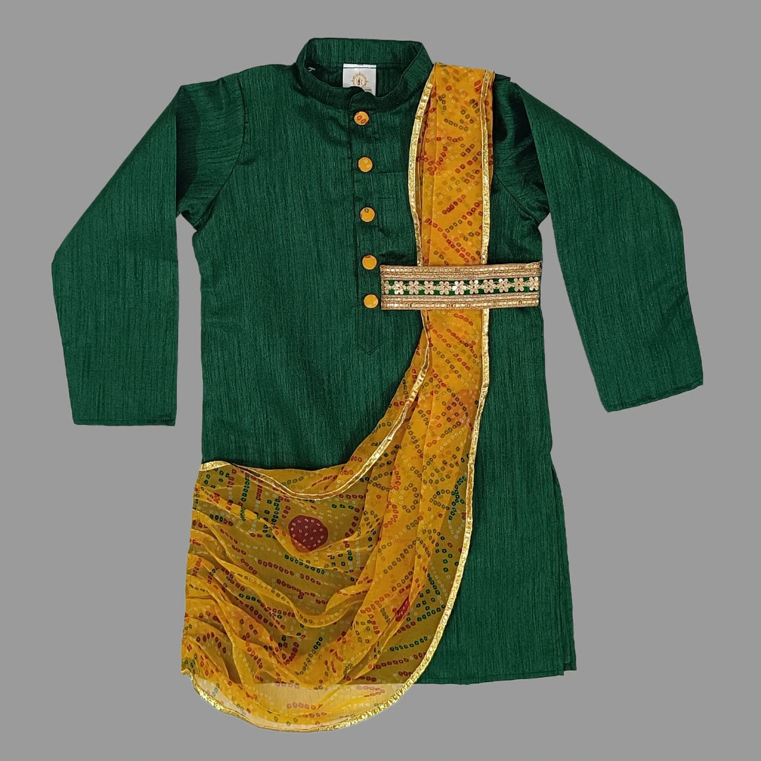 Cowl Style Green Kurta And Pant For Boys image 1