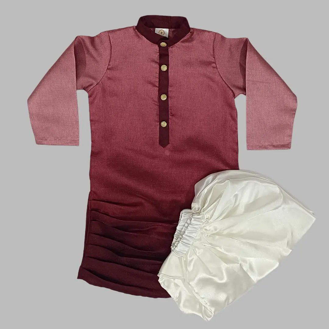 Maroon Silk Kurta Set For Boys image 1