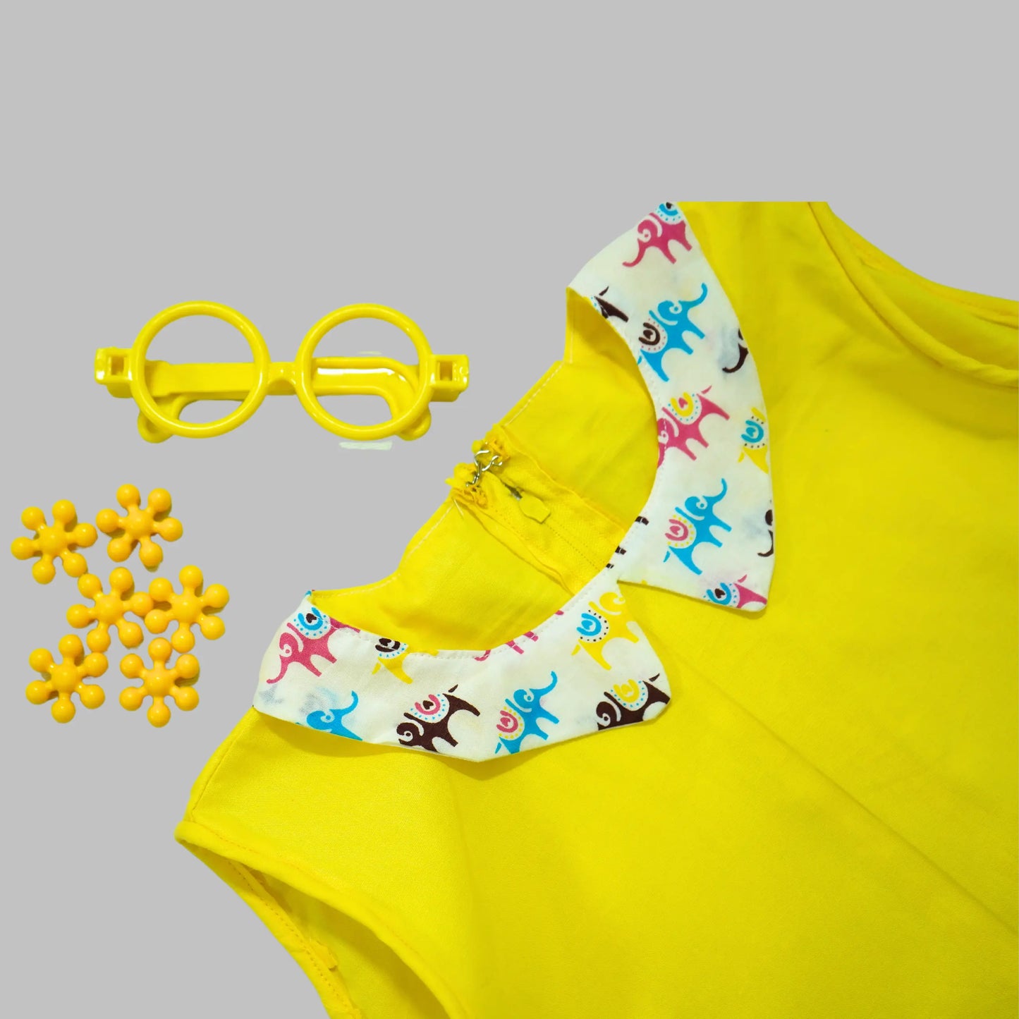 A Line Frock Peter Pan Collar Animal Print - Yellow image 1