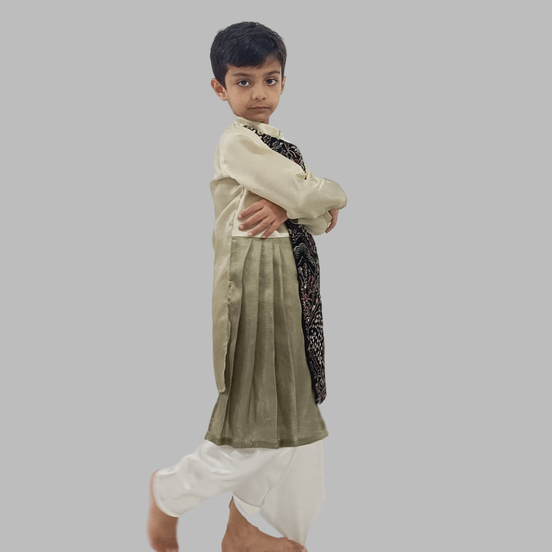 Grey Embroidered Silk Kurta & Dhoti Pant For Boys image 1