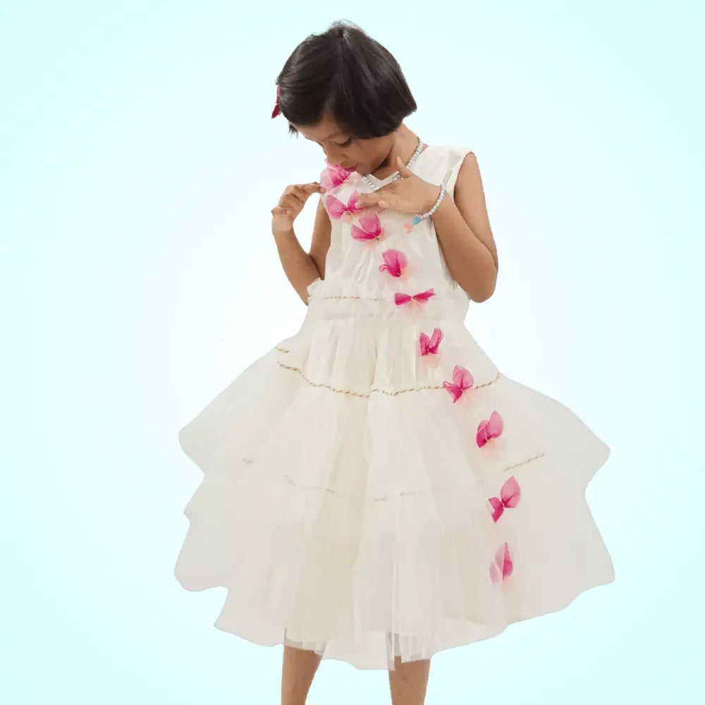 White Layered Frock With Poncho Coat image 1
