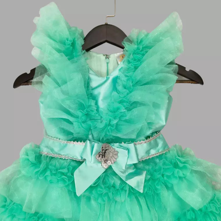 Sea Green Long Gown Adorned With Frill Net image 4