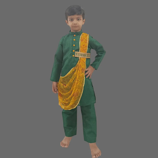 Boys Green Cowl Style Kurta And Pant - Kids Ethnic Wear Ages 1-12 VKbySwati