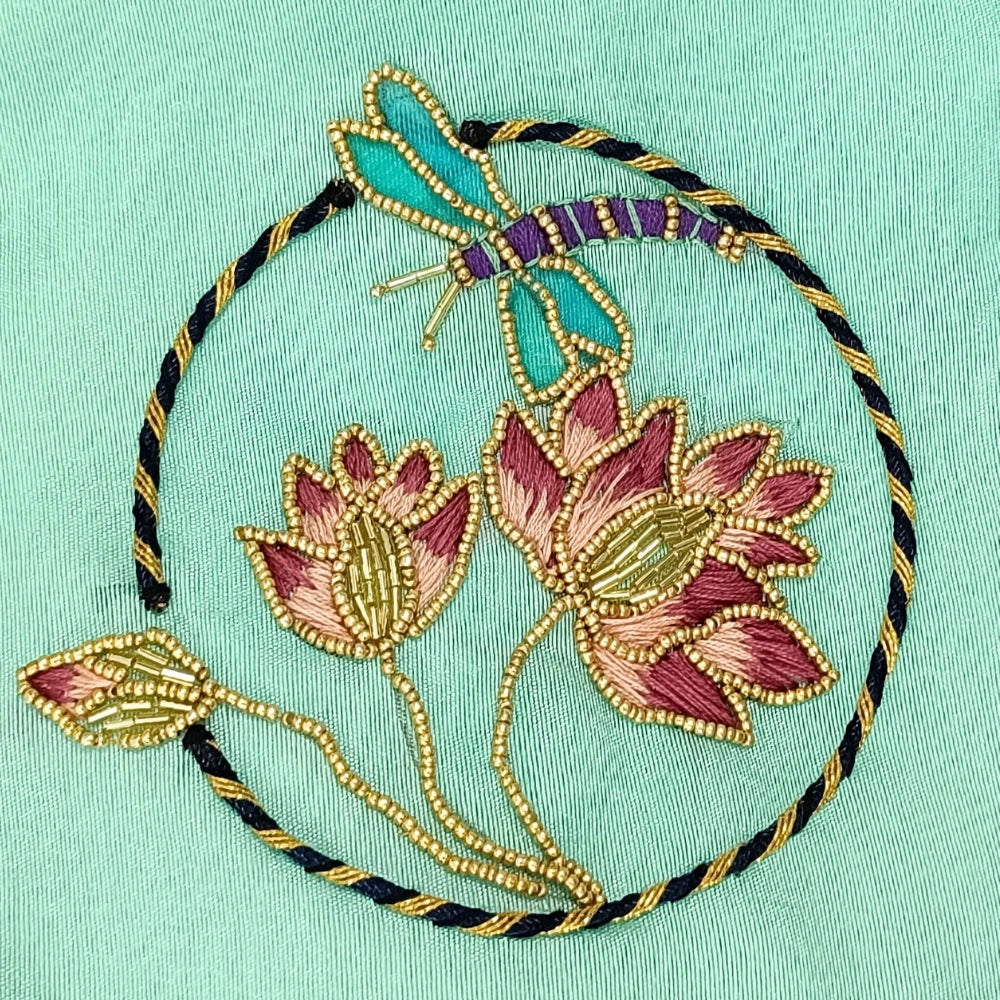 Lotus Embroidered Blue Kurta And Dhoti image 3