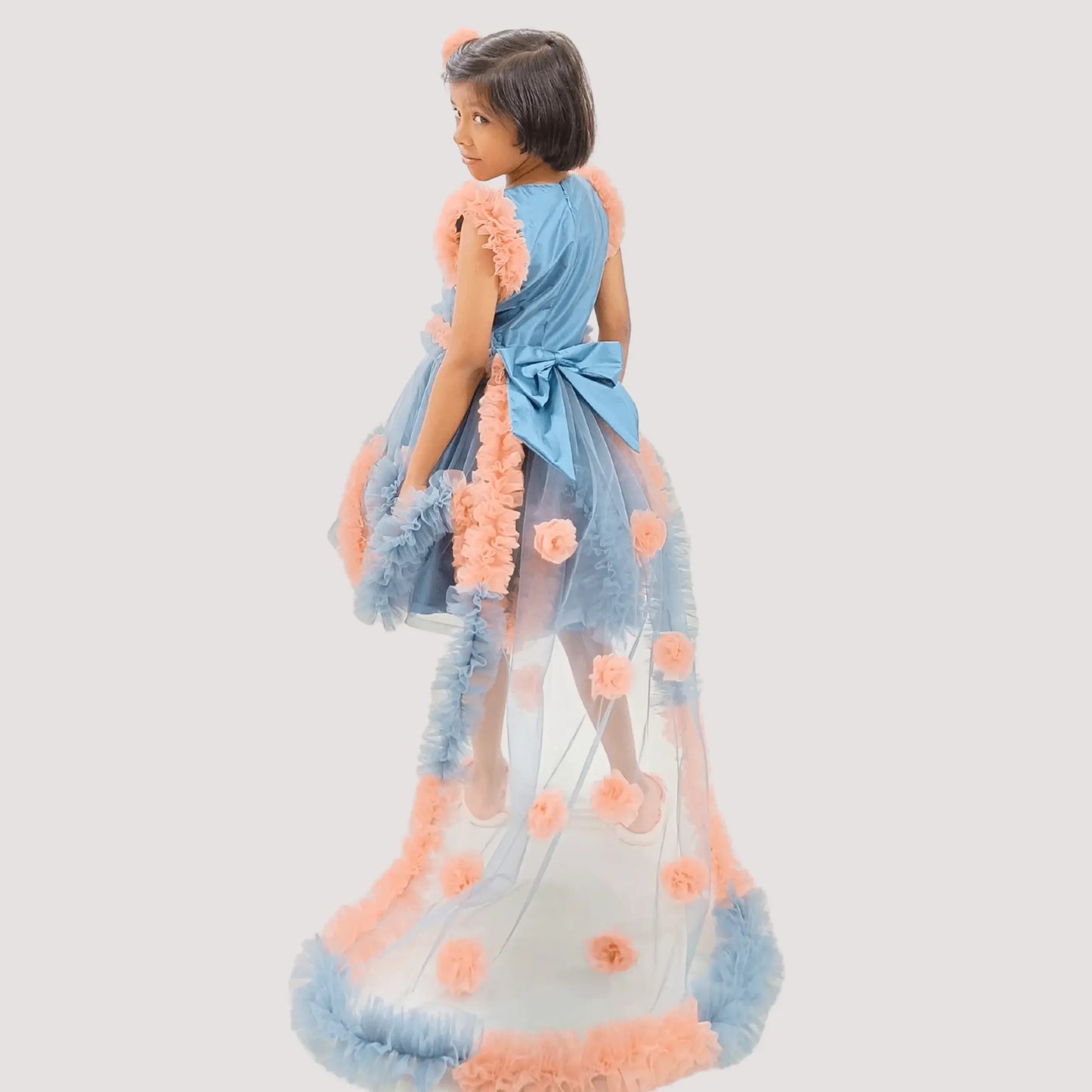 Grey Frock With Flowers Embellished Long Trail image 3