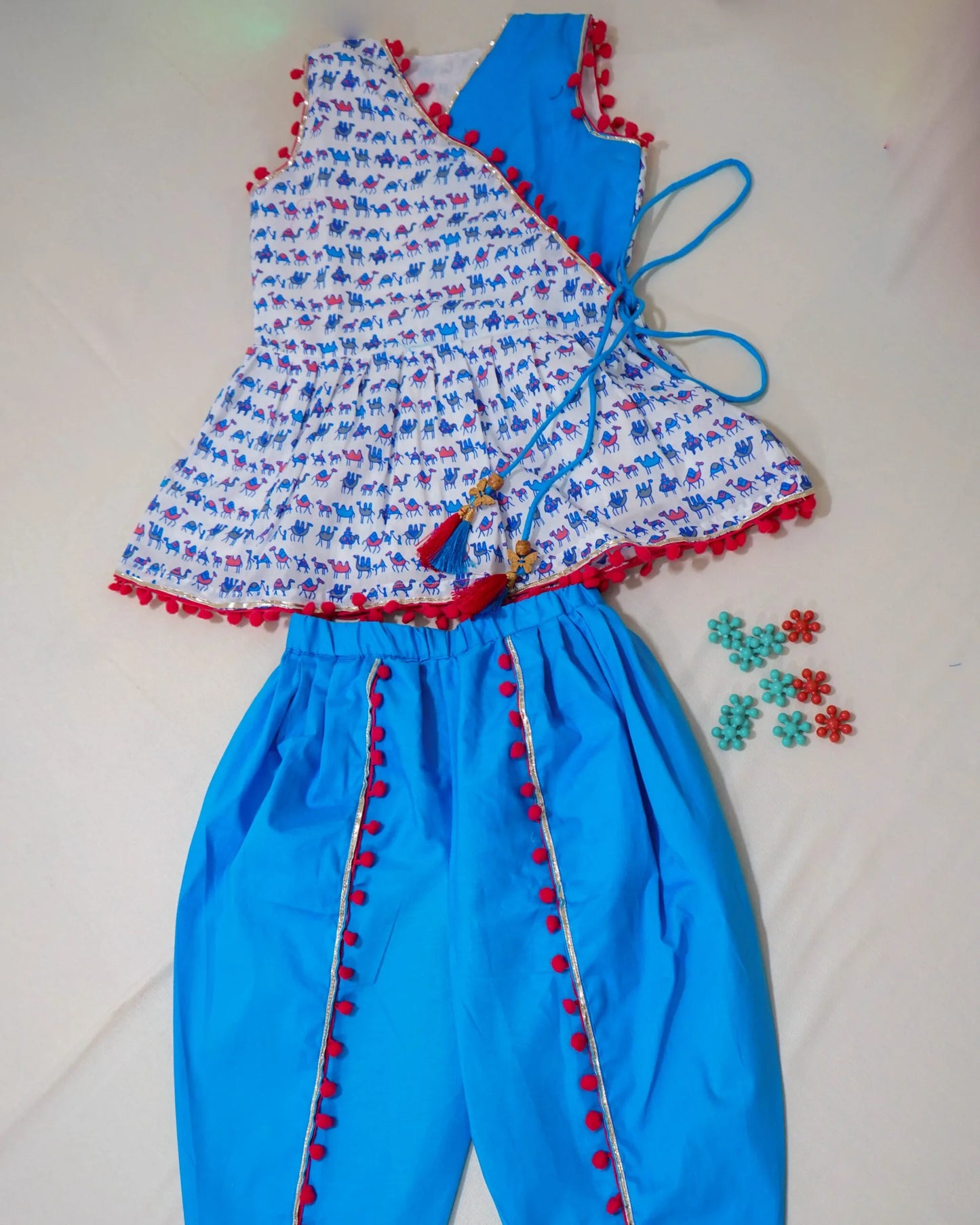Angrakha Style (Wrap) Top With Tulip Pants - Blue image 3