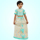 Multicolor Embroidered Lehenga And Aqua Blue Crop Top With Dupatta
