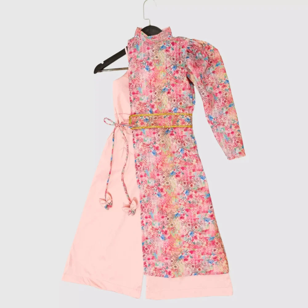 Pink Jumpsuit with One shoulder Jacket