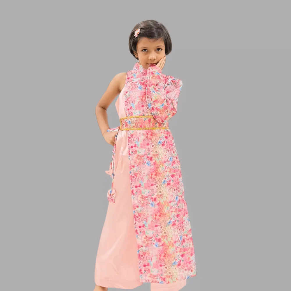 Pink Jumpsuit with One shoulder Jacket