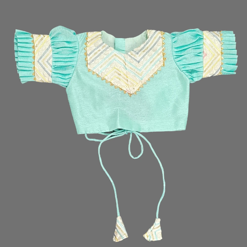 Multicolor Embroidered Lehenga And Aqua Blue Crop Top With Dupatta