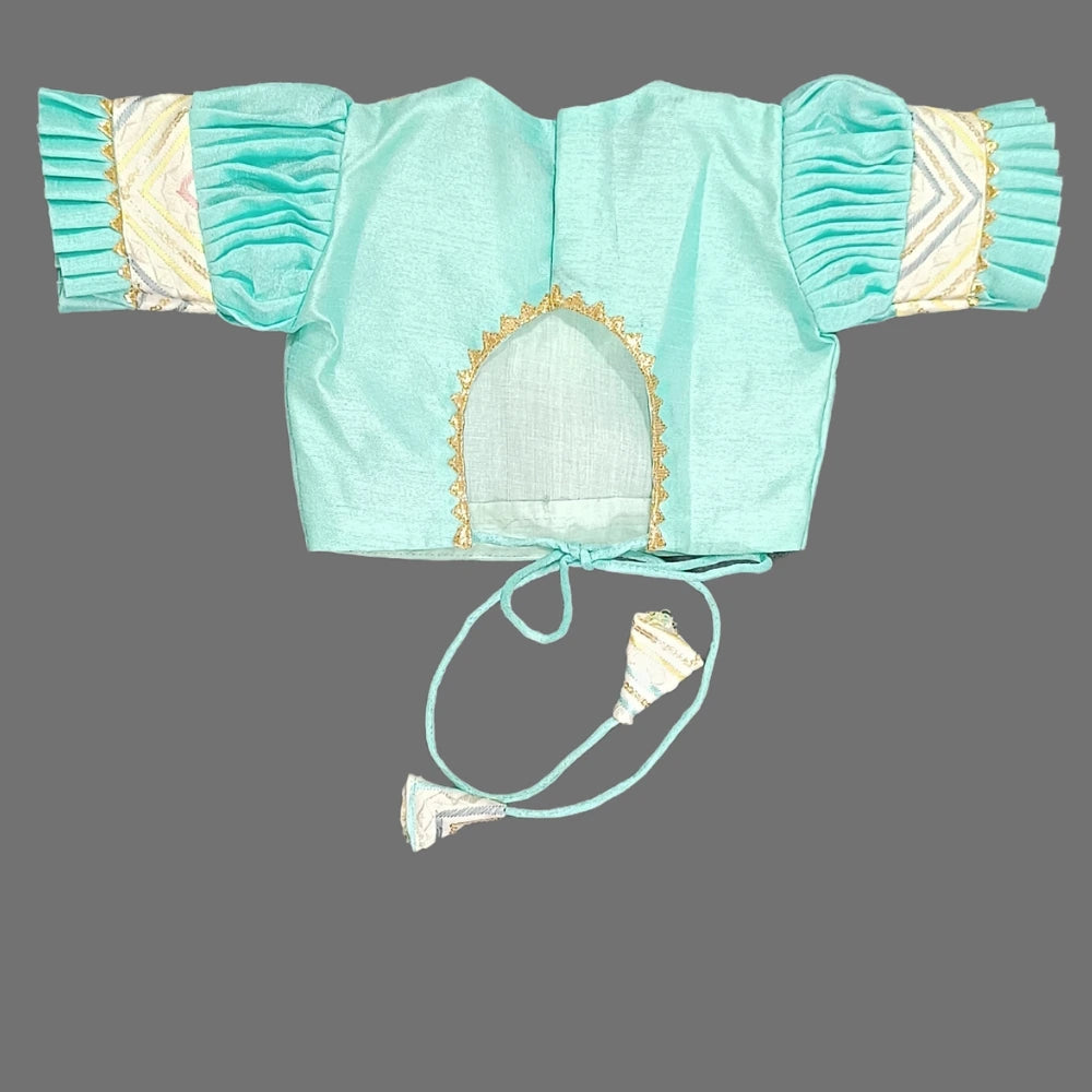 Multicolor Embroidered Lehenga And Aqua Blue Crop Top With Dupatta
