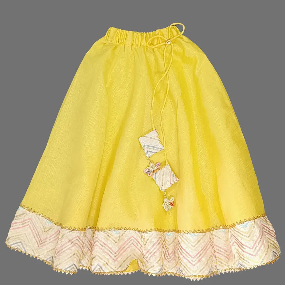 Multicolor Embroidered Crop Top And Yellow Lehenga With Dupatta
