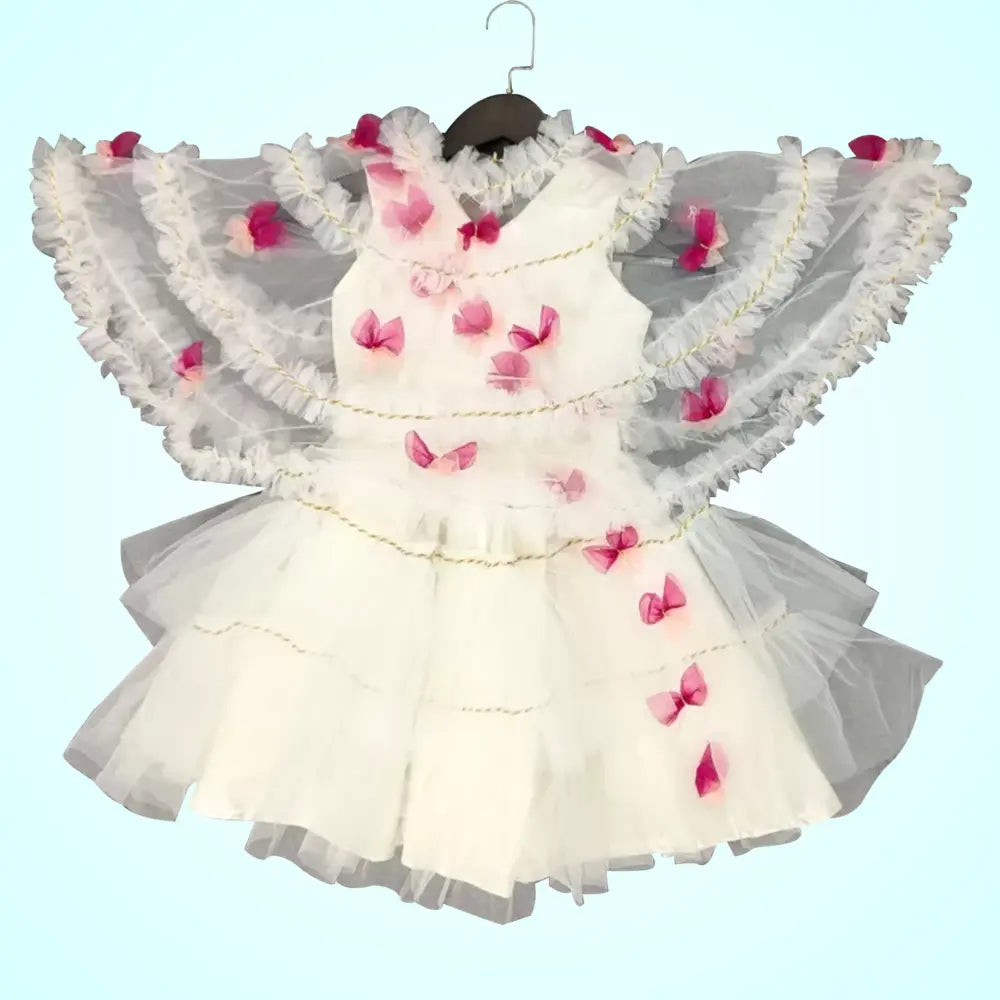 White Layered Frock With Poncho Coat image 4